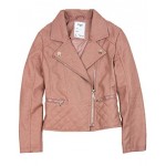 Faux-Leather Quilted-Trim Moto Jacket - Blush