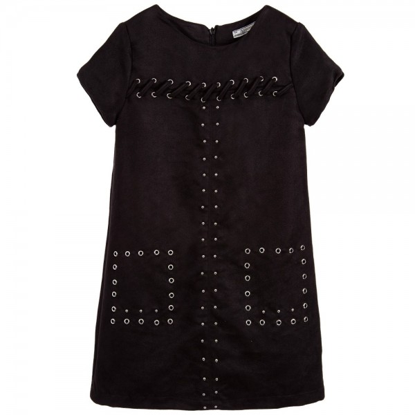 Girls Black Synthetic Suede Dress