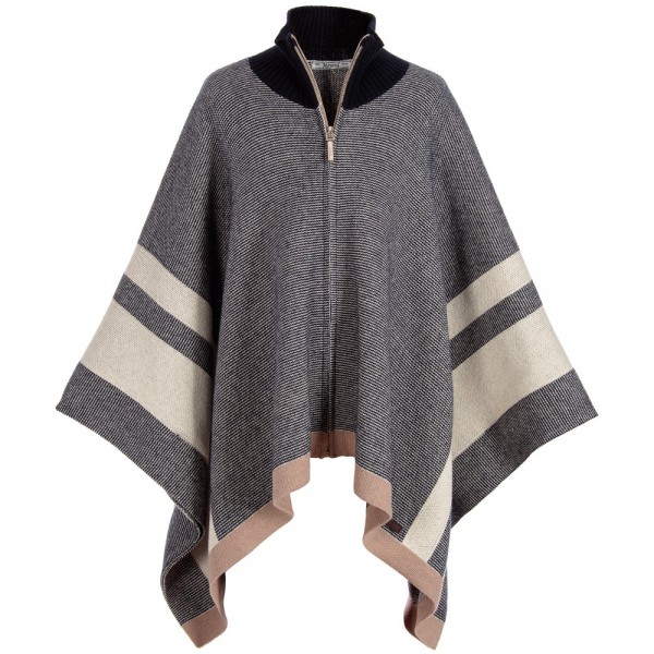 Girls Navy Blue Cotton & Wool Knitted Cape