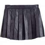 Black Pleated Synthetic Leather Skirt