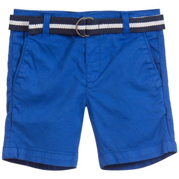 Blue Cotton Pique Shorts with Belt