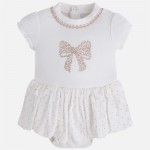 Baby Girl Skirted Onesie with Embroidered Bow