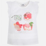 Girl Pleated Sleeve T-shirt With Handbag Print