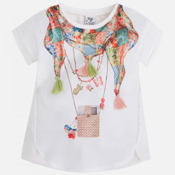 Girl Short Sleeve t-shirt with Scarf Print - Rose -