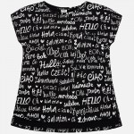 Girls Black Text Print T-Shirt (Well, Hello!) 