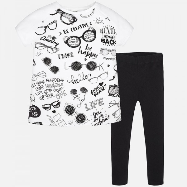 Girl Leggings and Short Sleeve T-shirt Glasses Print