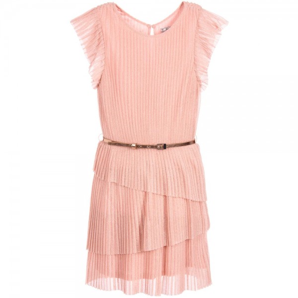 Pink Lurex Pleated Dress with Belt | Mayoral Chic 