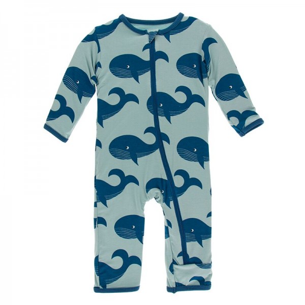 Print Coverall with Zipper in Jade Whales 
