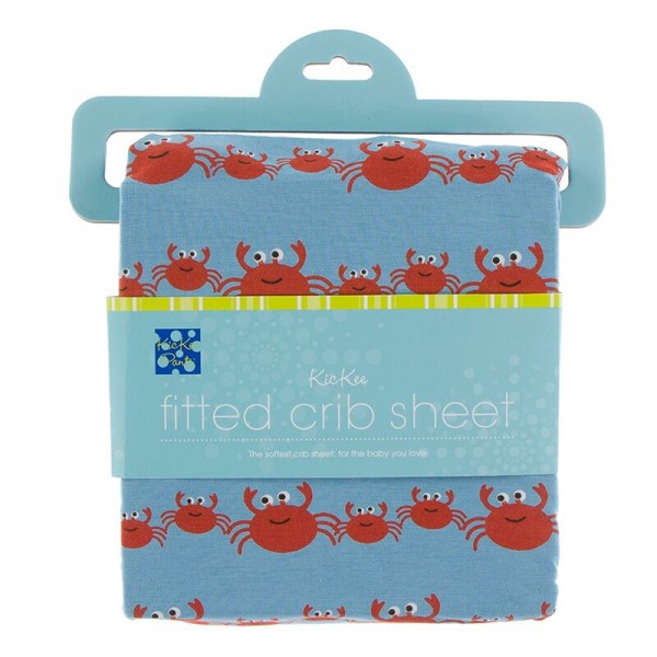 Print Fitted Crib Sheet in Blue Moon Crab Family