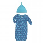 Print Layette Gown Converter & Knot Hat Set in Twilight Field Mouse