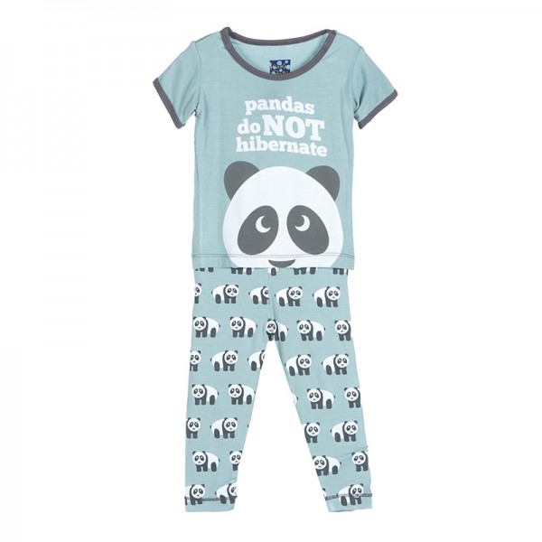 Print Short Sleeve Pajama Set in Jade Panda