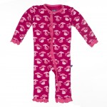 Print Fitted Ruffle Coverall in Rhododendron Field Mouse
