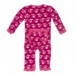 Print Fitted Ruffle Coverall in Rhododendron Field Mouse