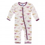 Print Coverall with Zipper in Natural Sauropods