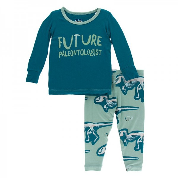 Print Long Sleeve Pajama Set in Shore Future Paleontologist