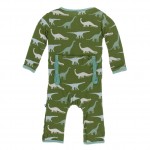 Print Coverall with zipper in Moss Sauropods