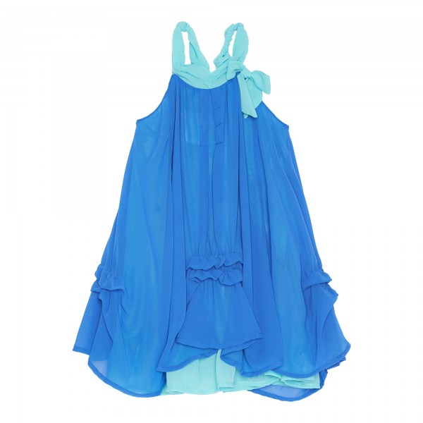 Girls Meet World Chiffon Dress with Shirring - Blue