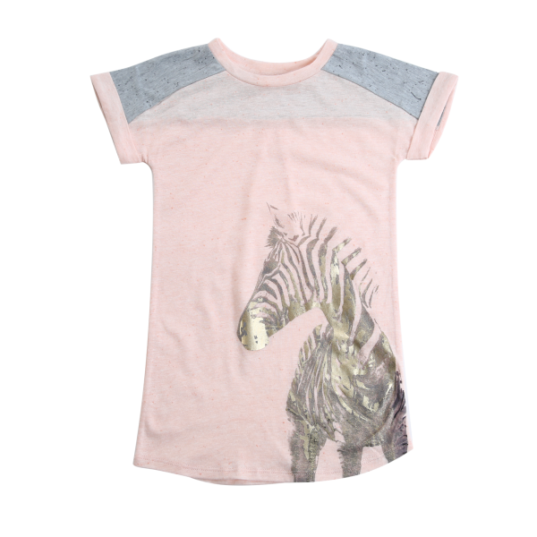 Peach Zebra Graphic Print T-Shirt Dress