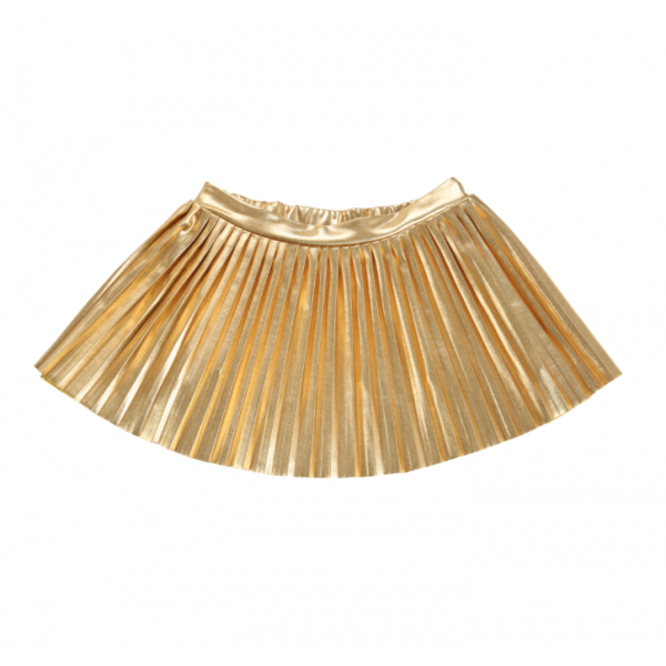 Metallic Gold Pleated Twirl Skirt