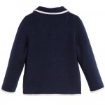 Knitted Cotton Cardigan w/ Handkerchief - Navy Blue