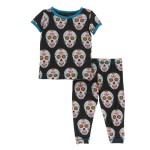 Print Short Sleeve Pajama Set in Dia De los Muertos Print Short Sleeve Pajama Set in Dia De los Muertos
