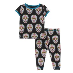 Print Short Sleeve Pajama Set in Dia De los Muertos 