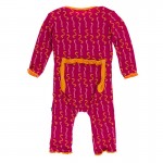 Print Muffin Ruffle Coverall with Zipper in Rhododendron Worms