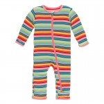 Print Coverall with Zipper in Cancun Strawberry Stripe