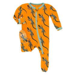Print Footie with Zipper in Apricot Bead Lizard 