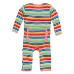 Print Coverall with Zipper in Cancun Strawberry Stripe