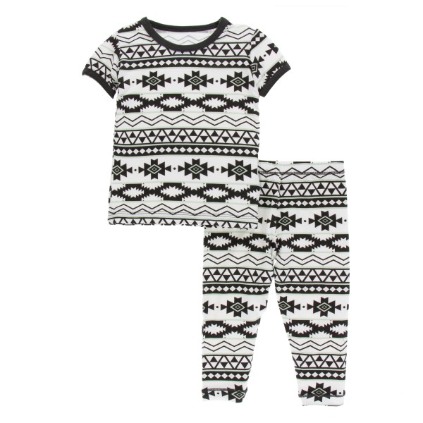 Print Short Sleeve Pajama Set in Natural Mayan Pattern 