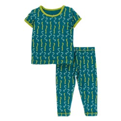 Print short Sleeve Pajama Set in Oasis Worms 