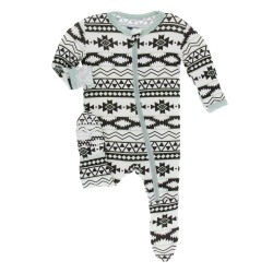 Print Footie with Zipper in Natural Mayan Pattern 