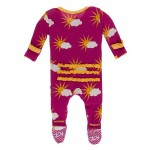 Print Classic Ruffle Footie with Zipper with Berry Partial Sun