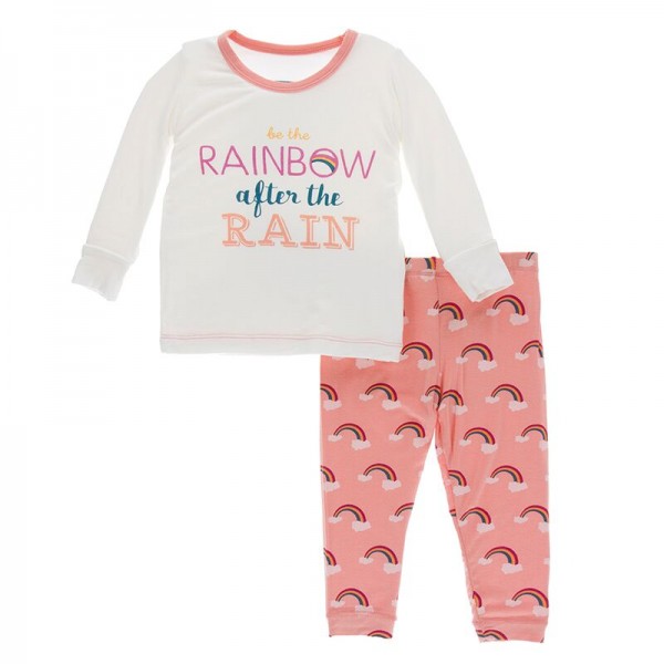 Print Long Sleeve Pajama Set in Blush Rainbow After the Rain