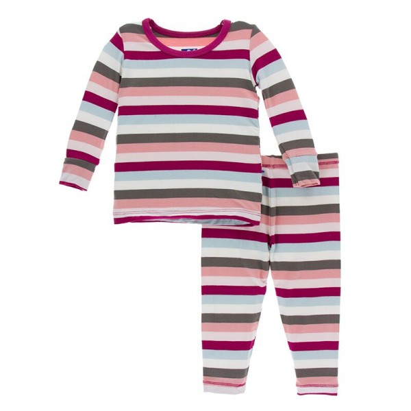 Print Long Sleeve Pajama Set in Geology Stripe