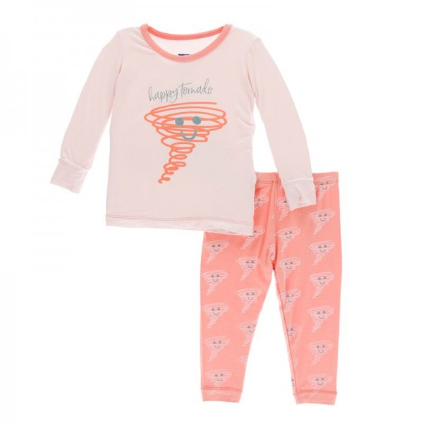 Print Long Sleeve Pajama Set in Macaroon Happy Tornado 