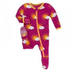Print Footie with Zipper in Berry Partial Sun 
