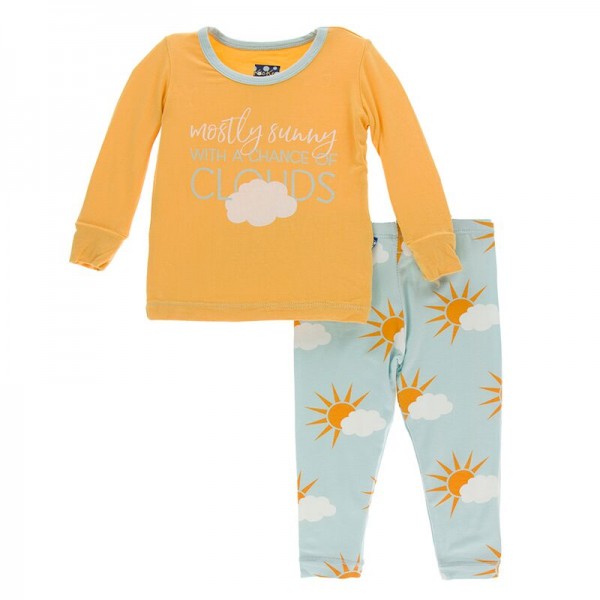 Print Long Sleeve Pajama Set in Spring Sky Mostly Sunny 