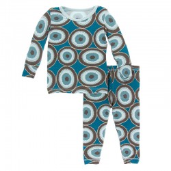 Print Long Sleeve Pajama Set in Heritage Blue Agate Slices