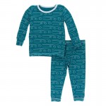 Print Long Sleeve Pajama Set in Heritage Blue Wind Print Long Sleeve Pajama Set in Heritage Blue Wind