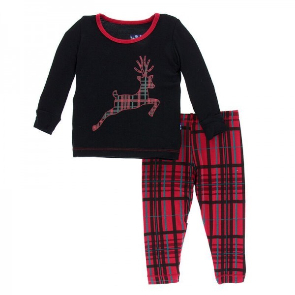 Holiday Print Long Sleeve Pajama Set in Christmas Plaid 