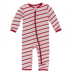 Holiday Print Coverall with Zipper in Rose Gold Candy Cane Stripe
