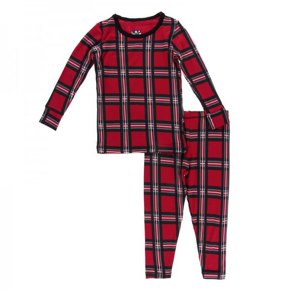 Holiday Print Long Sleeve Pajama Set in Christmas Plaid 2019