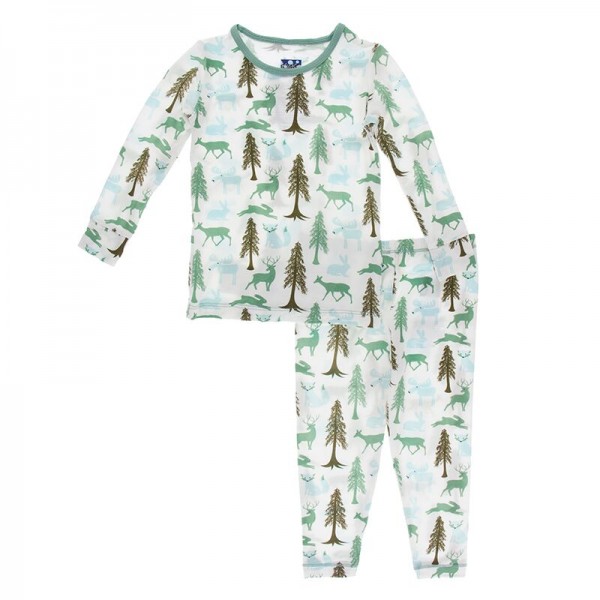 Holiday Print Long Sleeve Pajama Set in Natural Woodland Holiday 