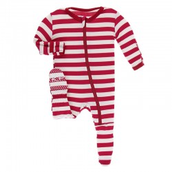 Holiday Print Footie with Zipper in Candy Cane Stripe 2019