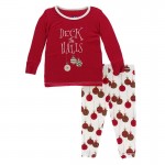 Holiday Print Long Sleeve Pajama Set in Crimson Deck the Halls