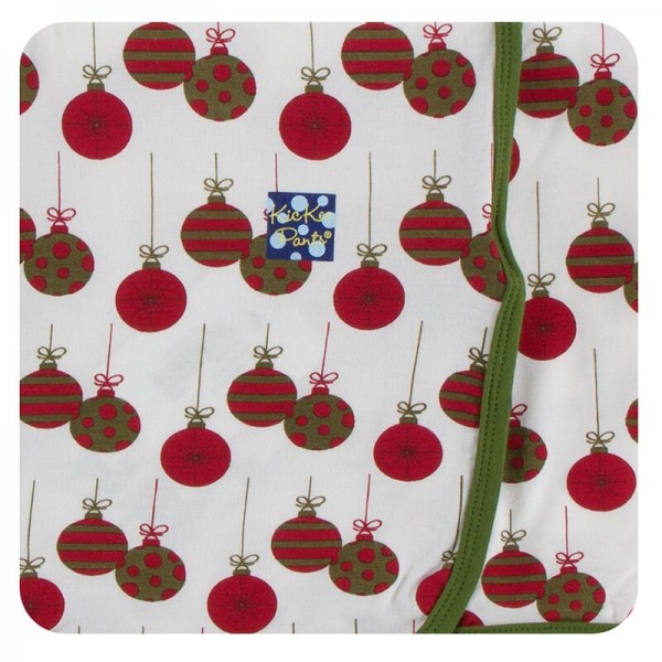 Holiday Print Swaddling Blanket in Natural Ornament 