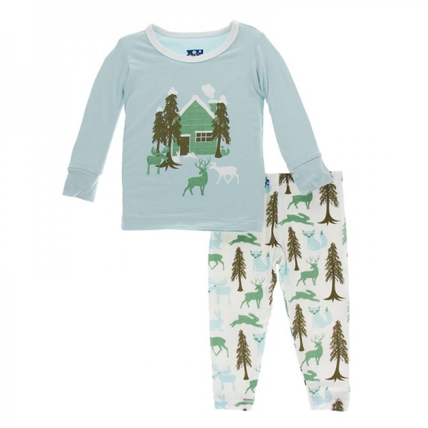 Holiday Print Long Sleeve Pajama Set in Woodland Cabin
