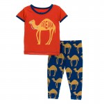 Print Short Sleeve Pajama Set in Navy Camel 